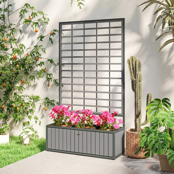 Outsunny Wooden Raised Garden Bed with Trellis, Removable Pots, for Backyard, Patio, Balcony, 29" x 11" x 52", Gray - product image 8