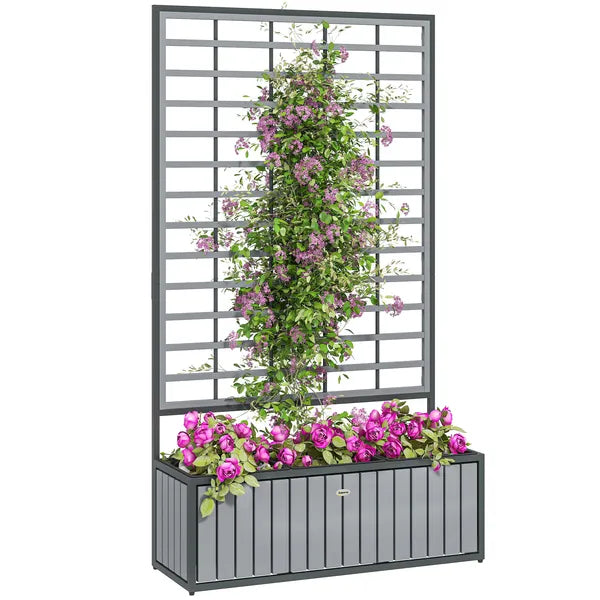 Outsunny Wooden Raised Garden Bed with Trellis, Removable Pots, for Backyard, Patio, Balcony, 29" x 11" x 52", Gray - product image 11