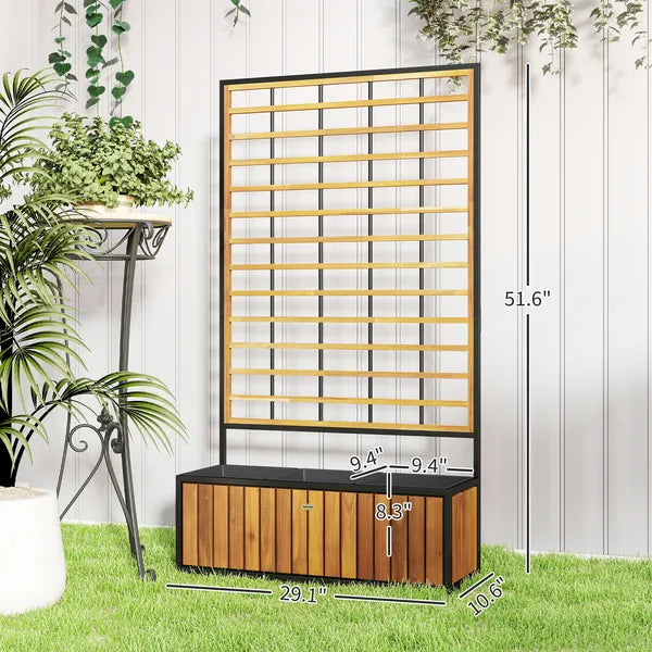 Wooden Raised Garden Bed with Trellis, Removable Pots for Backyard, Patio, Balcony, 29" x 11" x 52", Teak - product image 3