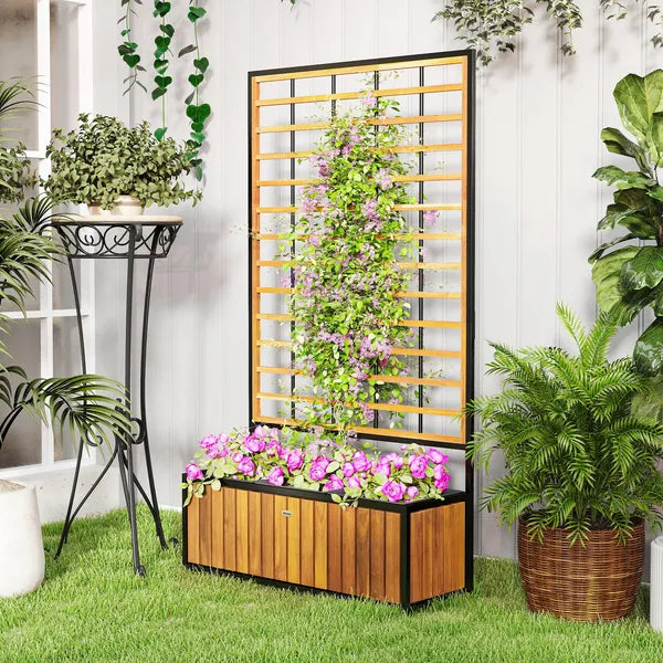 Wooden Raised Garden Bed with Trellis, Removable Pots for Backyard, Patio, Balcony, 29" x 11" x 52", Teak - product image 10