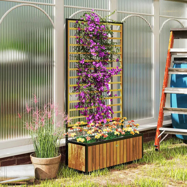Wooden Raised Garden Bed with Trellis, Removable Pots for Backyard, Patio, Balcony, 29" x 11" x 52", Teak - product image 2