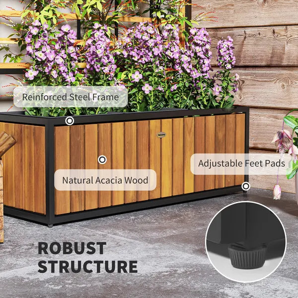 Wooden Raised Garden Bed with Trellis, Removable Pots for Backyard, Patio, Balcony, 29" x 11" x 52", Teak - product image 5