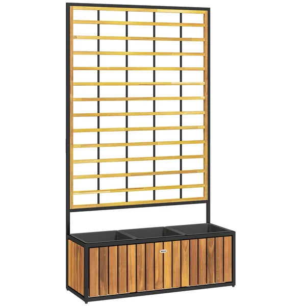 Wooden Raised Garden Bed with Trellis, Removable Pots for Backyard, Patio, Balcony, 29" x 11" x 52", Teak - product image 12