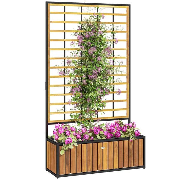 Wooden Raised Garden Bed with Trellis, Removable Pots for Backyard, Patio, Balcony, 29" x 11" x 52", Teak - product image 11