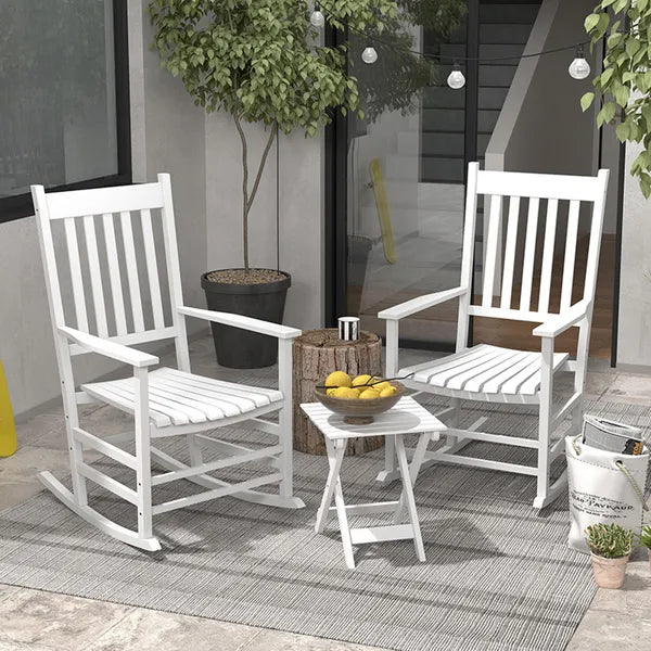 Outsunny 3-Piece Wooden Outdoor Rocking Chair Set with 2 Chairs and Side Table White - product image 10