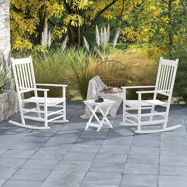 Outsunny 3-Piece Wooden Outdoor Rocking Chair Set with 2 Chairs and Side Table White - product image 2