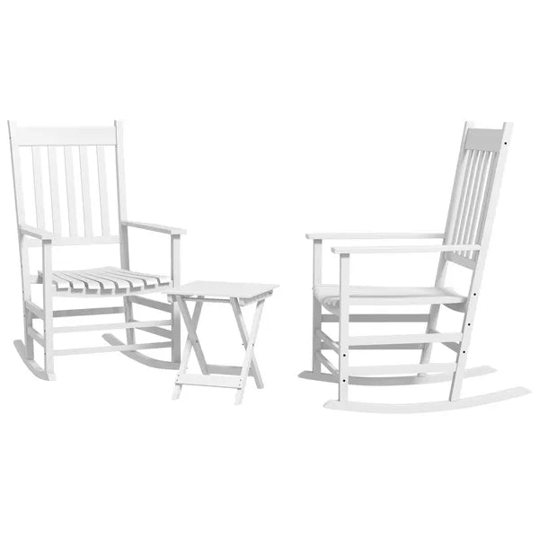 Outsunny 3-Piece Wooden Outdoor Rocking Chair Set with 2 Chairs and Side Table White - product image 12