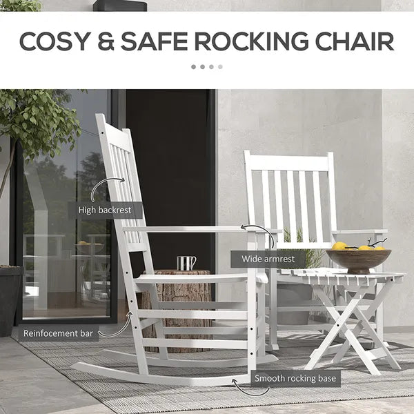 Outsunny 3-Piece Wooden Outdoor Rocking Chair Set with 2 Chairs and Side Table White - product image 5