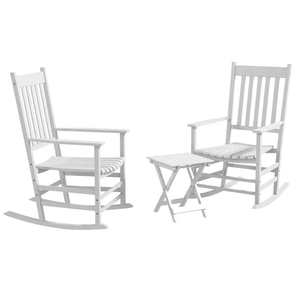 Outsunny 3-Piece Wooden Outdoor Rocking Chair Set with 2 Chairs and Side Table White - product image 1