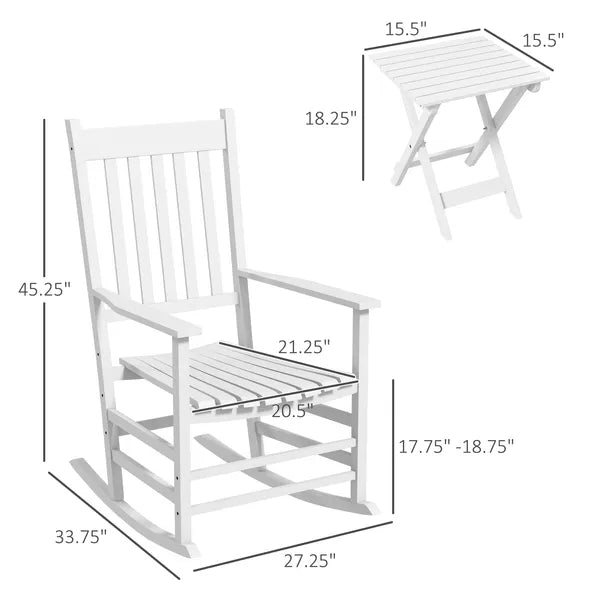 Outsunny 3-Piece Wooden Outdoor Rocking Chair Set with 2 Chairs and Side Table White - product image 3
