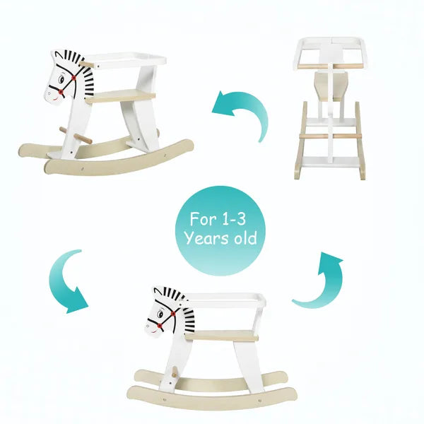 Wooden Rocking Horse, Classic Toddler Ride-On, Safe Traditional, White with Safety Bar, for 1-3 Years - product image 5