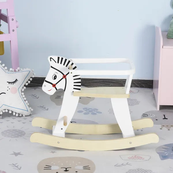 Wooden Rocking Horse, Classic Toddler Ride-On, Safe Traditional, White with Safety Bar, for 1-3 Years - product image 9