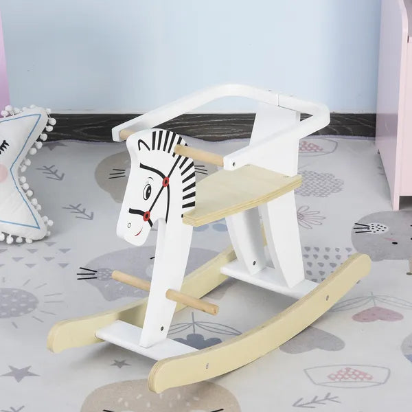 Wooden Rocking Horse, Classic Toddler Ride-On, Safe Traditional, White with Safety Bar, for 1-3 Years - product image 2
