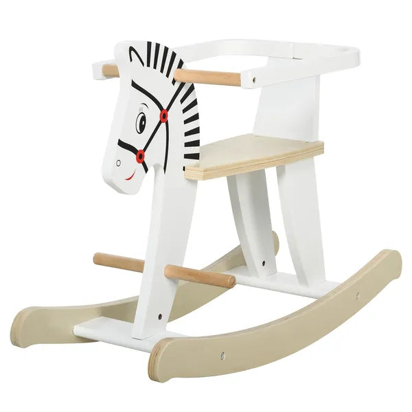 Wooden Rocking Horse, Classic Toddler Ride-On, Safe Traditional, White with Safety Bar, for 1-3 Years - product image 1