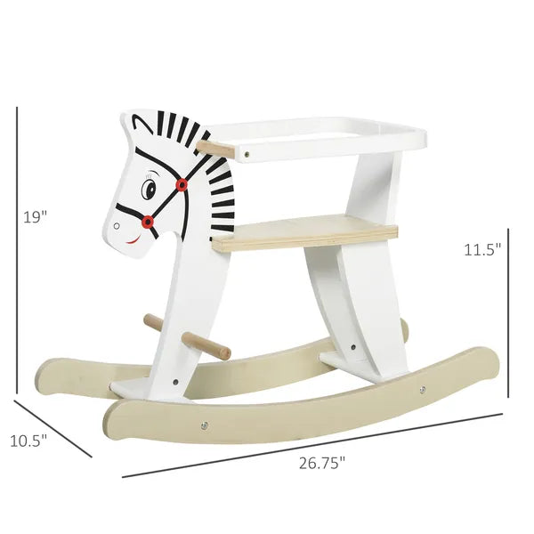 Wooden Rocking Horse, Classic Toddler Ride-On, Safe Traditional, White with Safety Bar, for 1-3 Years - product image 3