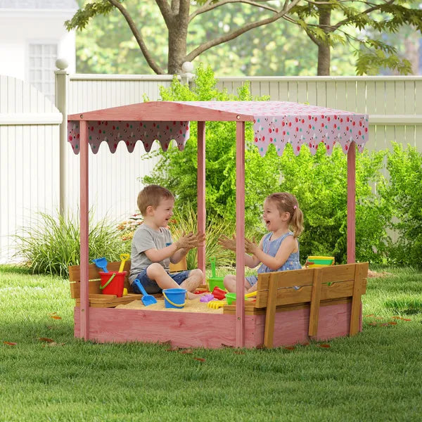Qaba Wooden Sandbox with Cover, Kids Sandbox Outdoor with Seat, Bottom Liner, Canopy for Ages 3-6, Flamingos Print, Pink - product image 10