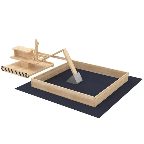 Wooden Sandbox with Digger, Kids Sandbox with 360A degree Rotating Seat and Bottom Liner, 72" x 35" x 22" - product image 1