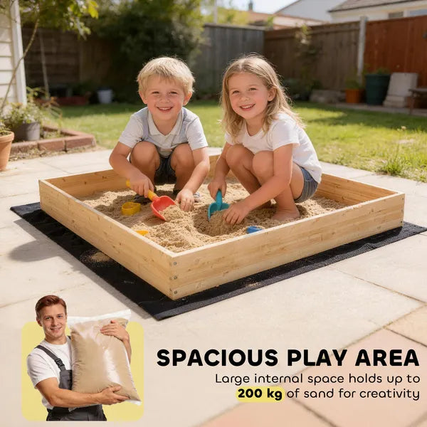 Wooden Sandbox with Digger, Kids Sandbox with 360A degree Rotating Seat and Bottom Liner, 72" x 35" x 22" - product image 6