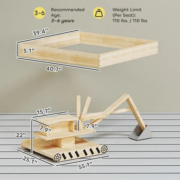 Wooden Sandbox with Digger, Kids Sandbox with 360A degree Rotating Seat and Bottom Liner, 72" x 35" x 22" - product image 2