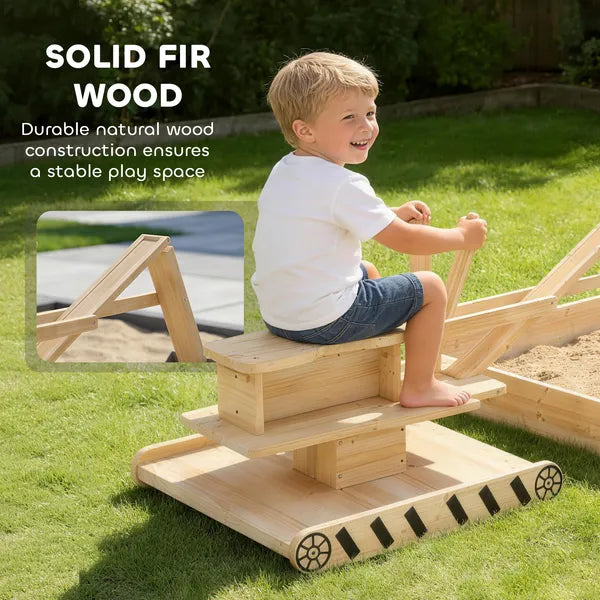 Wooden Sandbox with Digger, Kids Sandbox with 360A degree Rotating Seat and Bottom Liner, 72" x 35" x 22" - product image 5
