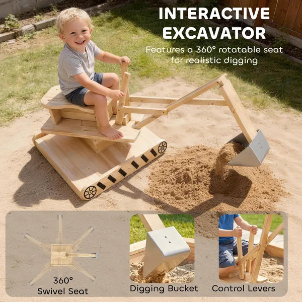 Wooden Sandbox with Digger, Kids Sandbox with 360A degree Rotating Seat and Bottom Liner, 72" x 35" x 22" - product image 4