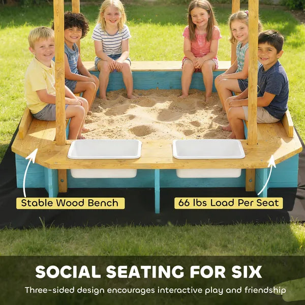 Qaba Wooden Sandbox with Dinosaur Print Canopy Kids Sandbox Outdoor with Bench Seats and 2 Storage Bins - product image 5