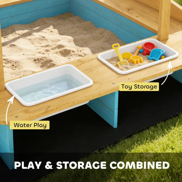 Qaba Wooden Sandbox with Dinosaur Print Canopy Kids Sandbox Outdoor with Bench Seats and 2 Storage Bins - product image 6