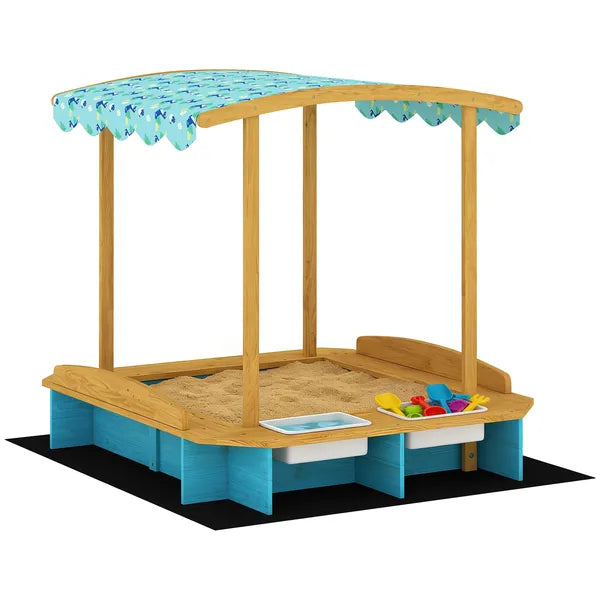 Qaba Wooden Sandbox with Dinosaur Print Canopy Kids Sandbox Outdoor with Bench Seats and 2 Storage Bins - product image 11