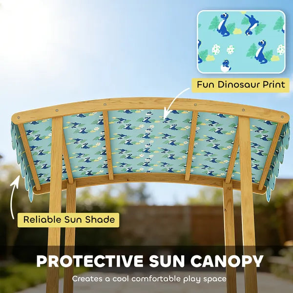 Qaba Wooden Sandbox with Dinosaur Print Canopy Kids Sandbox Outdoor with Bench Seats and 2 Storage Bins - product image 7