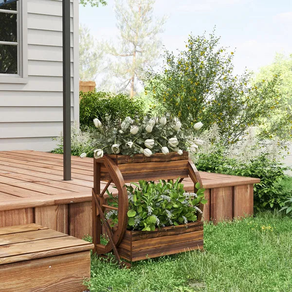 Outsunny Wooden Wagon Planter Box, 2-Tier Raised Garden Bed, for Vegetables Flowers Herbs, 22" x 13" x 22" - product image 7