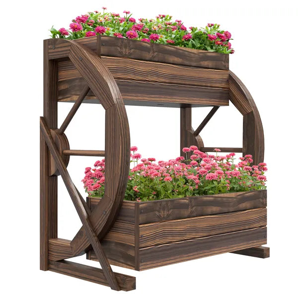 Outsunny Wooden Wagon Planter Box, 2-Tier Raised Garden Bed, for Vegetables Flowers Herbs, 22" x 13" x 22" - product image 11