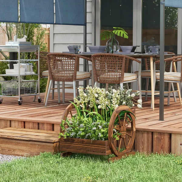 Outsunny Wooden Wagon Planter Box 3-Tier Raised Garden Bed for Vegetables Flowers Herbs - product image 2