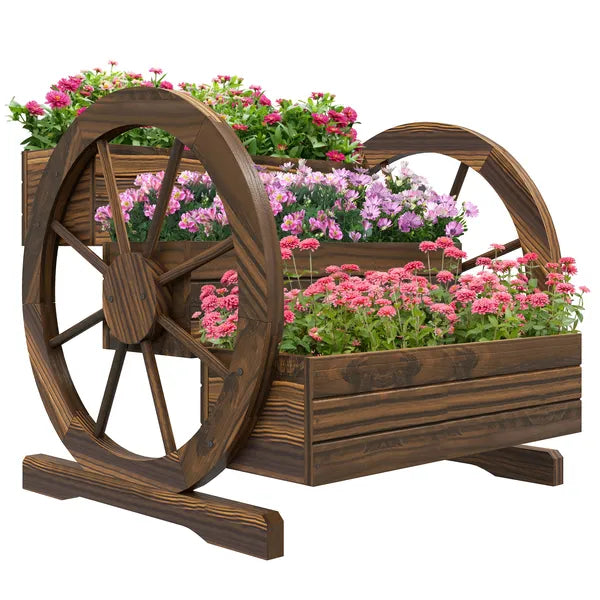 Outsunny Wooden Wagon Planter Box 3-Tier Raised Garden Bed for Vegetables Flowers Herbs - product image 11