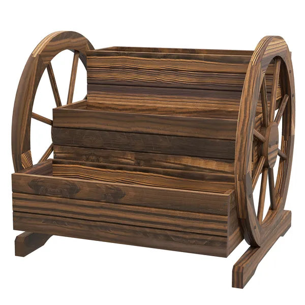 Outsunny Wooden Wagon Planter Box 3-Tier Raised Garden Bed for Vegetables Flowers Herbs - product image 1
