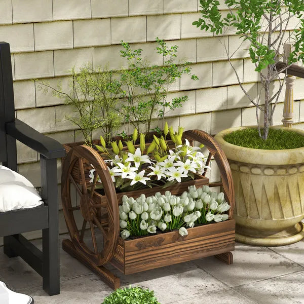 Outsunny Wooden Wagon Planter Box 3-Tier Raised Garden Bed for Vegetables Flowers Herbs - product image 10