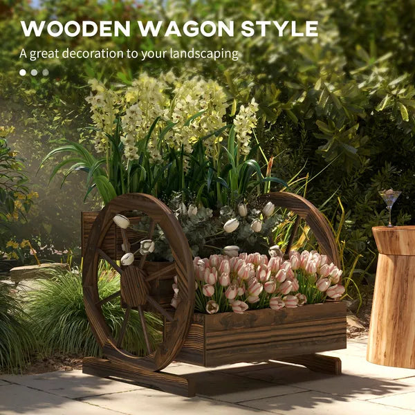 Outsunny Wooden Wagon Planter Box 3-Tier Raised Garden Bed for Vegetables Flowers Herbs - product image 4