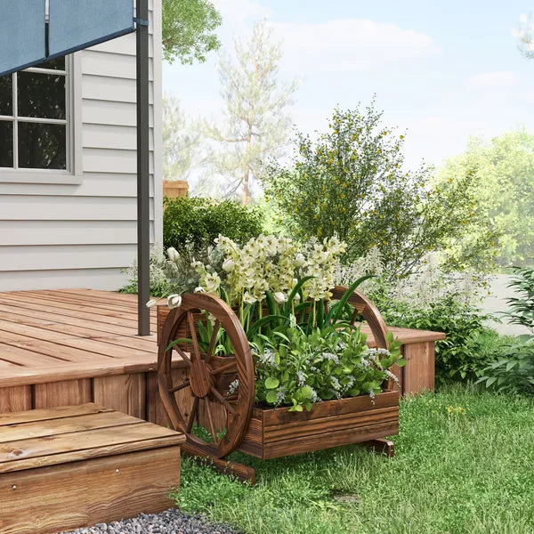 Outsunny Wooden Wagon Planter Box 3-Tier Raised Garden Bed for Vegetables Flowers Herbs - product image 7
