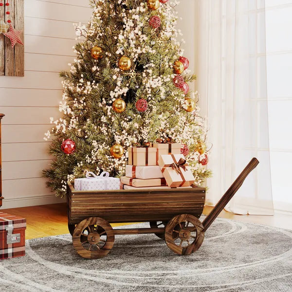 Outsunny Wooden Wagon Planter Box, Mobile Garden Planter with 4 Wheels, Small Wheelbarrow Wagon Flower Cart with Drainage Hole - product image 9