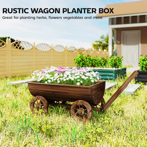 Outsunny Wooden Wagon Planter Box, Mobile Garden Planter with 4 Wheels, Small Wheelbarrow Wagon Flower Cart with Drainage Hole - product image 4