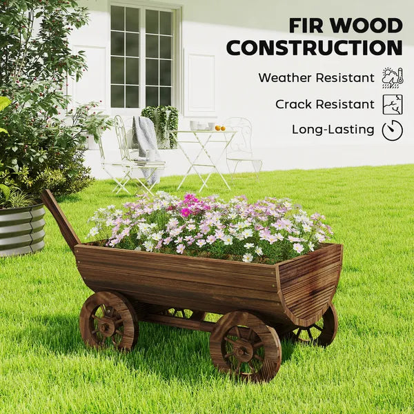 Outsunny Wooden Wagon Planter Box, Mobile Garden Planter with 4 Wheels, Small Wheelbarrow Wagon Flower Cart with Drainage Hole - product image 7