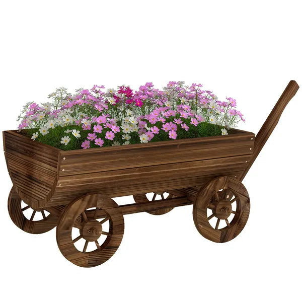 Outsunny Wooden Wagon Planter Box, Mobile Garden Planter with 4 Wheels, Small Wheelbarrow Wagon Flower Cart with Drainage Hole - product image 11