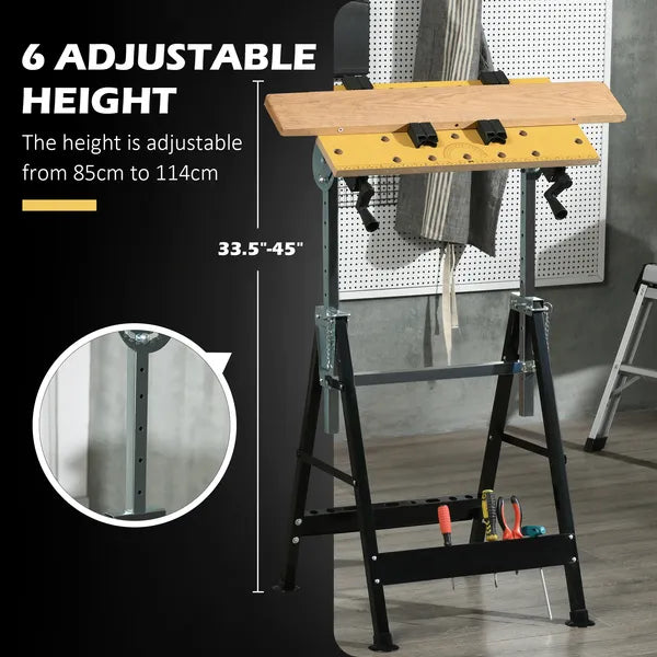 HOMCOM Work Bench Tool Stand with Adjustable Height and Angle, Carpenter Saw Table with 4 Clamps, Steel Frame, 220lbs Capacity - product image 4