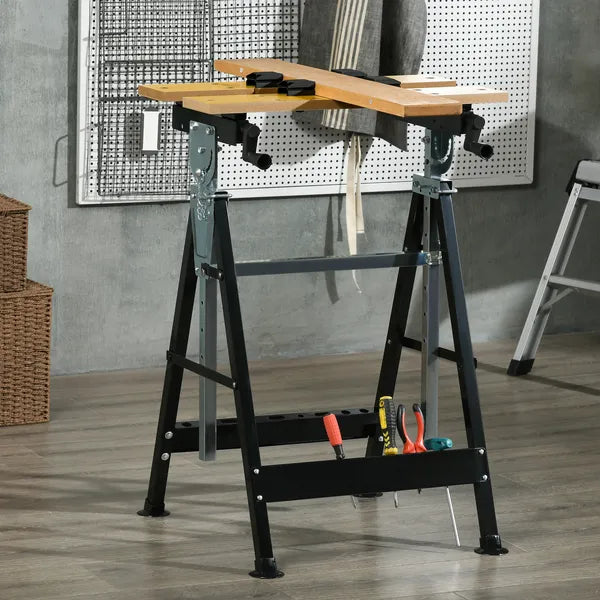 HOMCOM Work Bench Tool Stand with Adjustable Height and Angle, Carpenter Saw Table with 4 Clamps, Steel Frame, 220lbs Capacity - product image 2