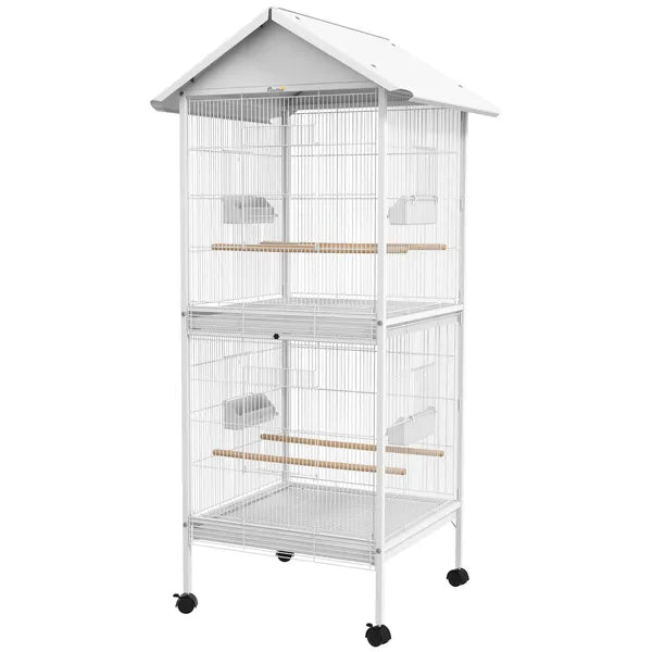 Wrought Metal Bird Cage Feeder 67" H with Rolling Stand Perches Food Containers Doors Wheels White - product image 11