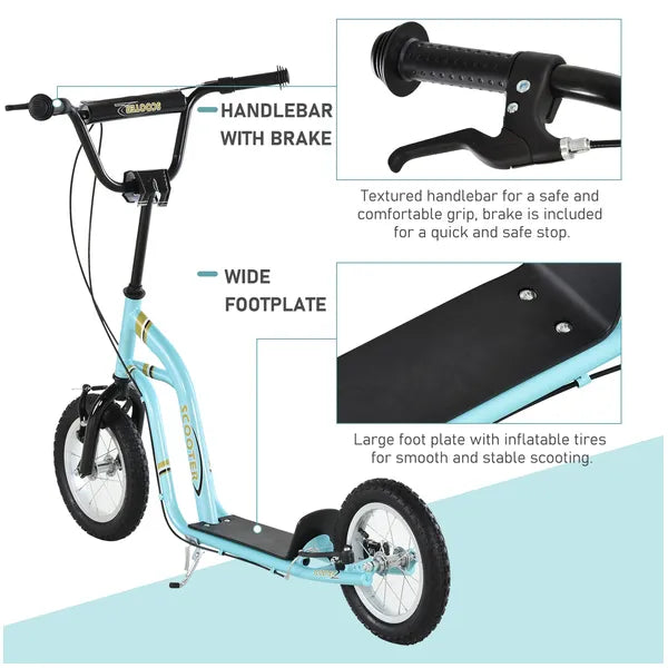 Aosom Youth Scooter Blue with Front Rear Caliper Dual Brakes 12-Inch Inflatable Wheel for Ages 5+ - product image 5