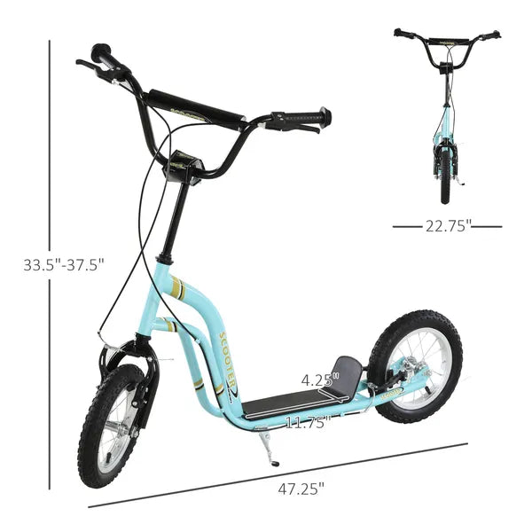 Aosom Youth Scooter Blue with Front Rear Caliper Dual Brakes 12-Inch Inflatable Wheel for Ages 5+ - product image 3
