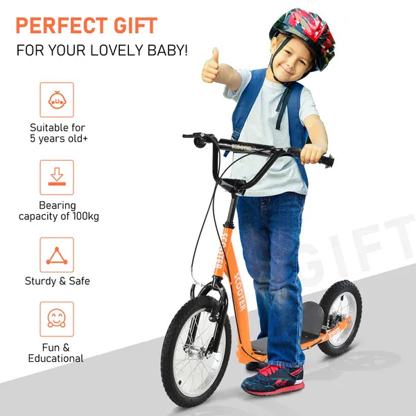Youth Scooter Kick Scooter with Adjustable Handlebar, Front and Rear Dual Brakes and Inflatable Wheels, for Kids 5+, Orange - product image 6