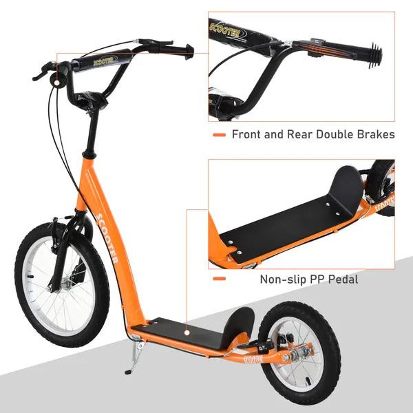 Youth Scooter Kick Scooter with Adjustable Handlebar, Front and Rear Dual Brakes and Inflatable Wheels, for Kids 5+, Orange - product image 4