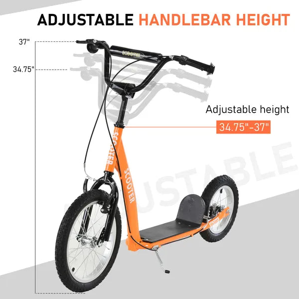 Youth Scooter Kick Scooter with Adjustable Handlebar, Front and Rear Dual Brakes and Inflatable Wheels, for Kids 5+, Orange - product image 5