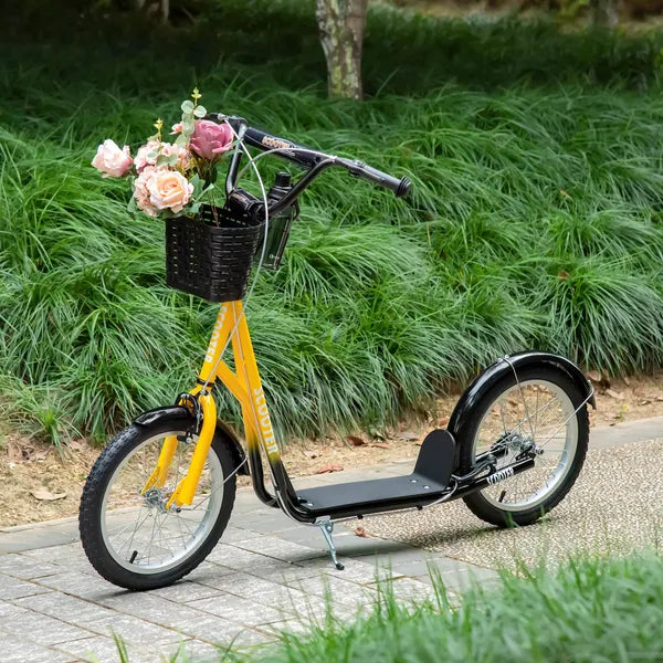 Youth Scooter, Kick Scooter with Adjustable Handlebars, Double Brakes, 16" Inflatable Rubber Tires, Basket, Cupholder, Orange - product image 10